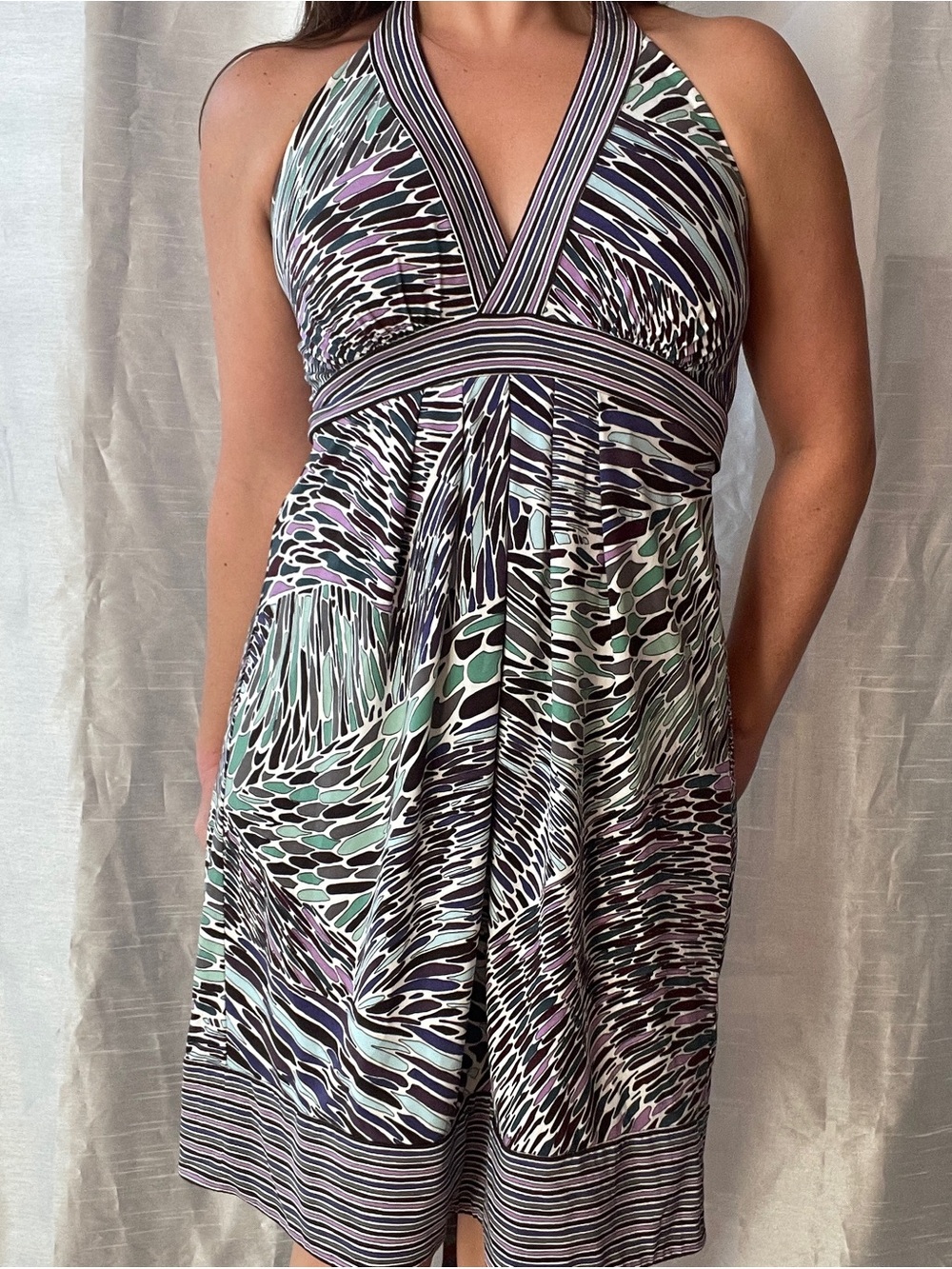 BCBGMaxAzria Dress Women's Medium Abstract Halter Midi Boho Fairycore Y2K - Picture 2 of 12